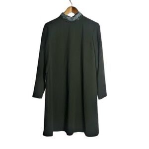 Jones New York NWT Classic Black Dress with Beautiful Beaded Neck Collar